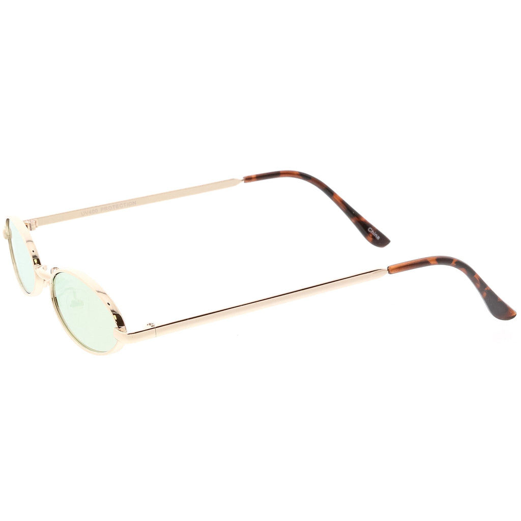 Small Retro 1990's Oval Metal Mirrored Lens Sunglasses C594
