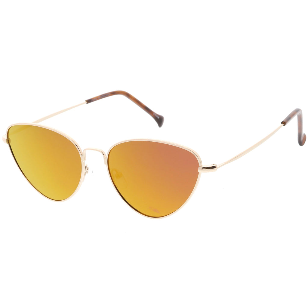 Women's Retro Thin Frame Metal Mirrored Flat Lens Sunglasses C601