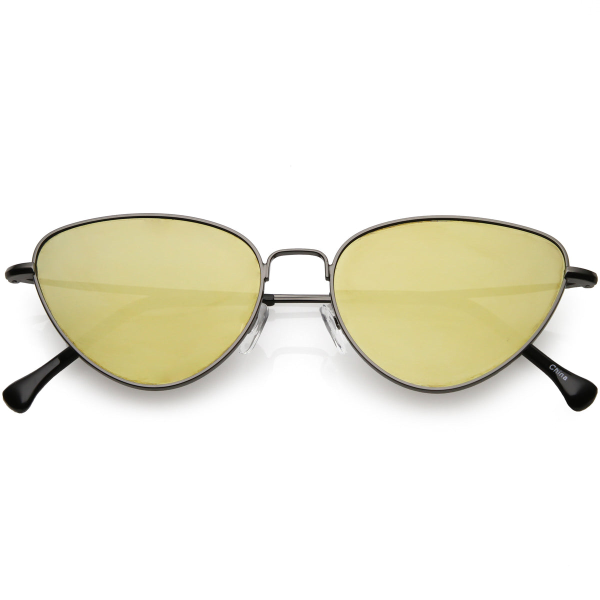 Women's Retro Thin Frame Metal Mirrored Flat Lens Sunglasses C601