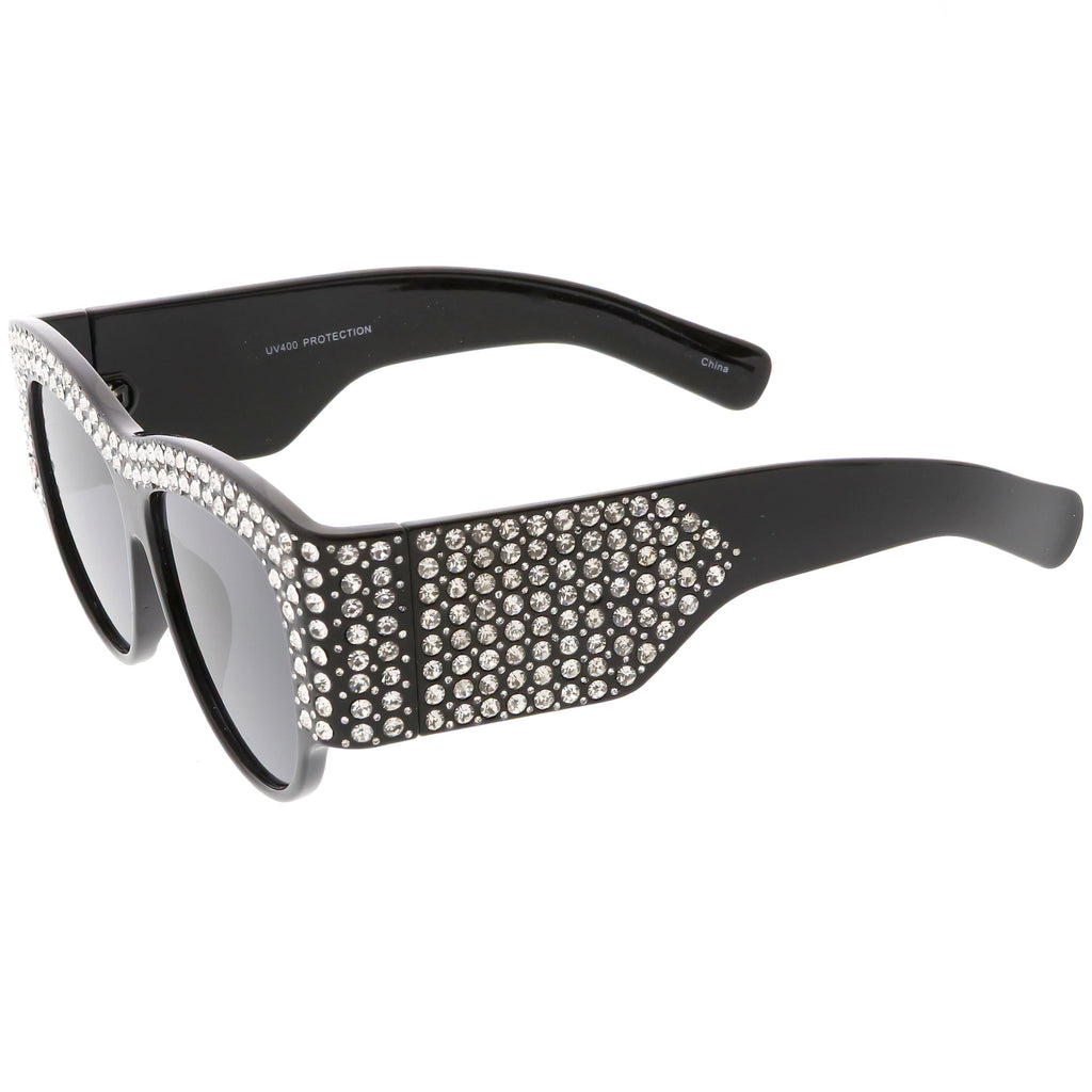 Women's Handcrafted Oversize Horned Rim Rhinestone Sunglasses C609