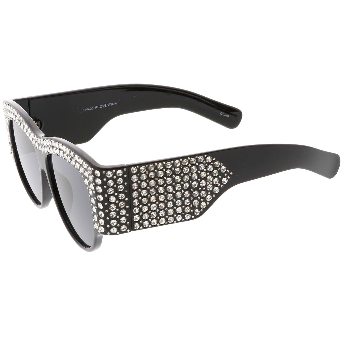Women's Handcrafted Oversize Horned Rim Rhinestone Sunglasses C609
