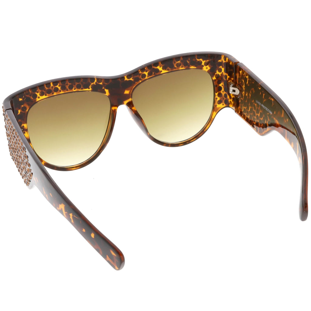 Women's Handcrafted Oversize Horned Rim Rhinestone Sunglasses C609