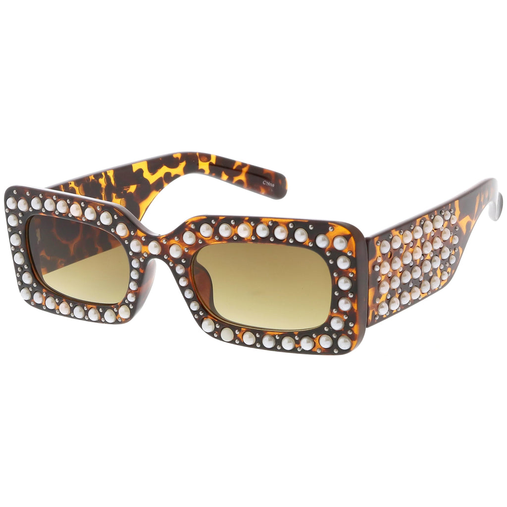 Retro Rectangular Handcrafted Rhinestone Sunglasses C611