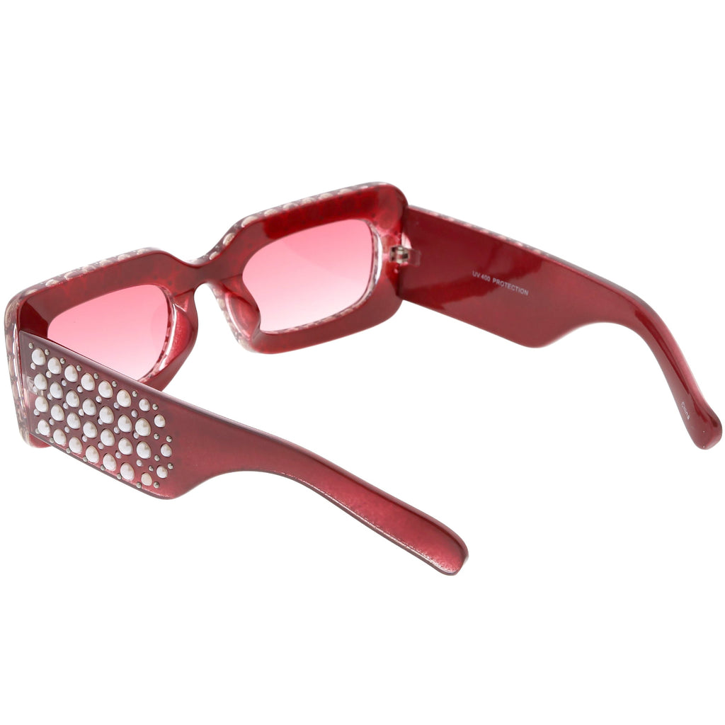 Retro Rectangular Handcrafted Rhinestone Sunglasses C611