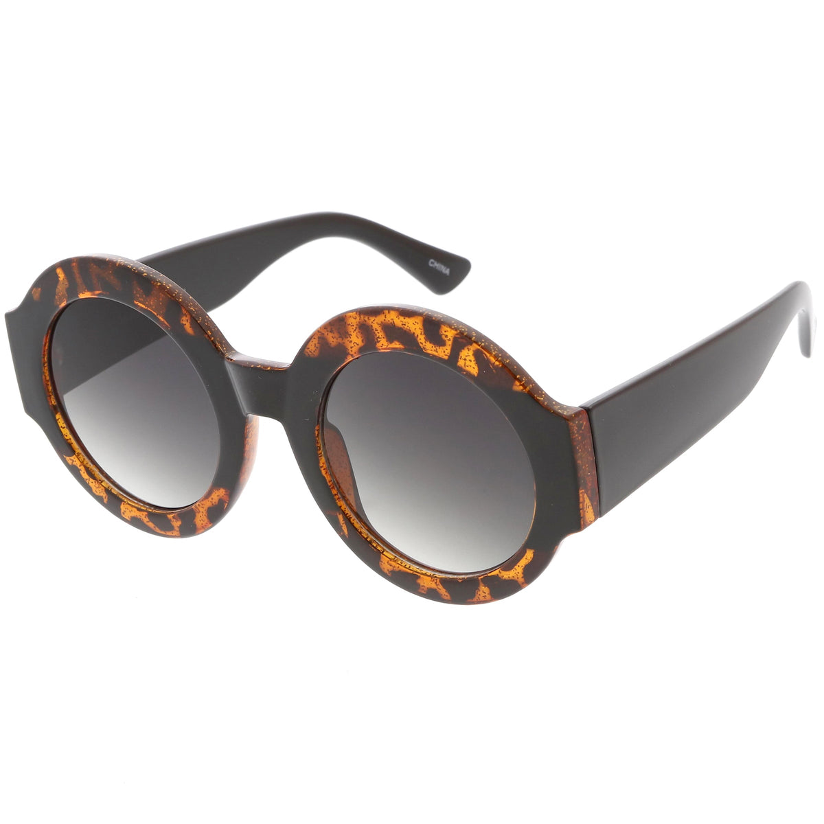 Women's Oversize Glitter Two Tone Round Sunglasses C622