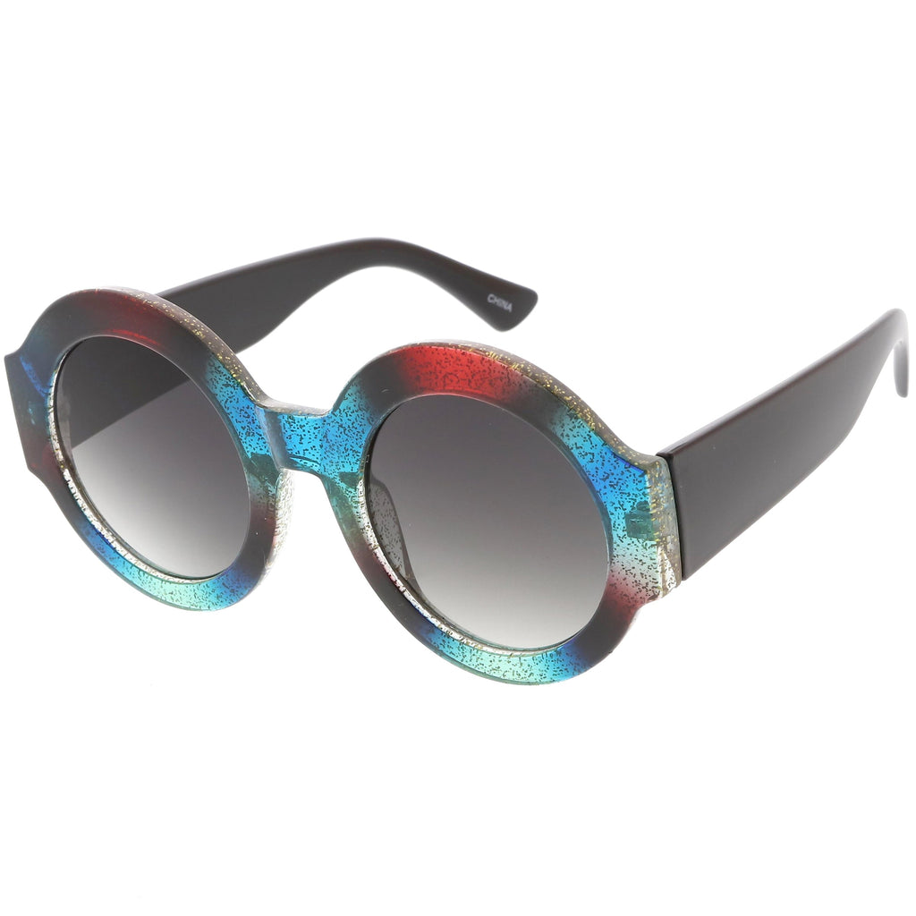 Women's Oversize Glitter Two Tone Round Sunglasses C622