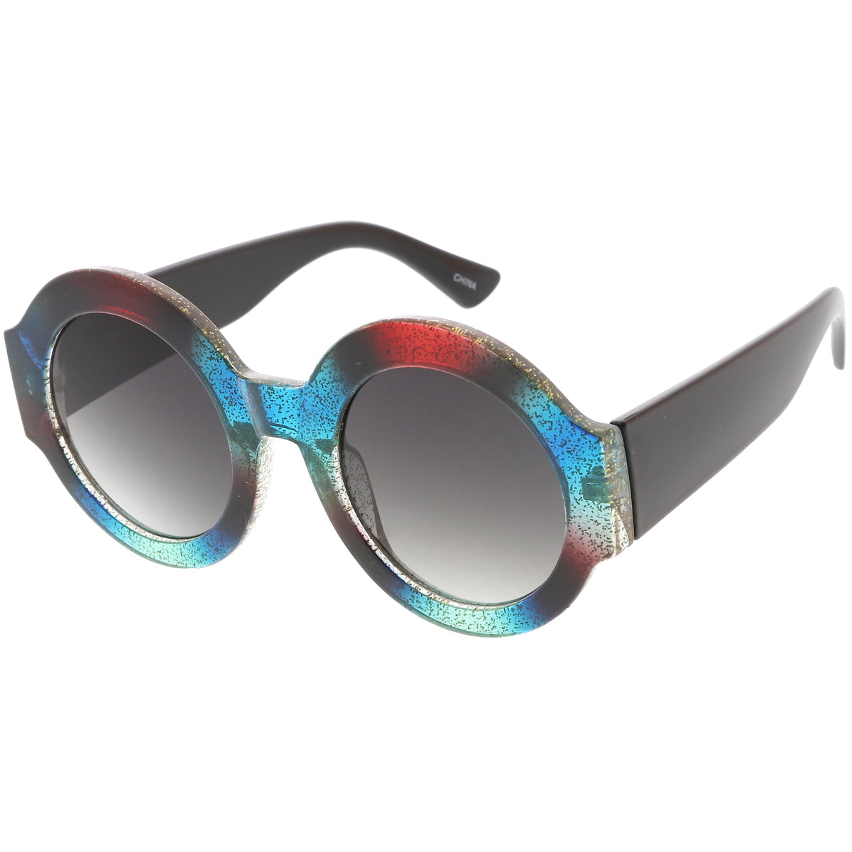 Women's Oversize Glitter Two Tone Round Sunglasses C622