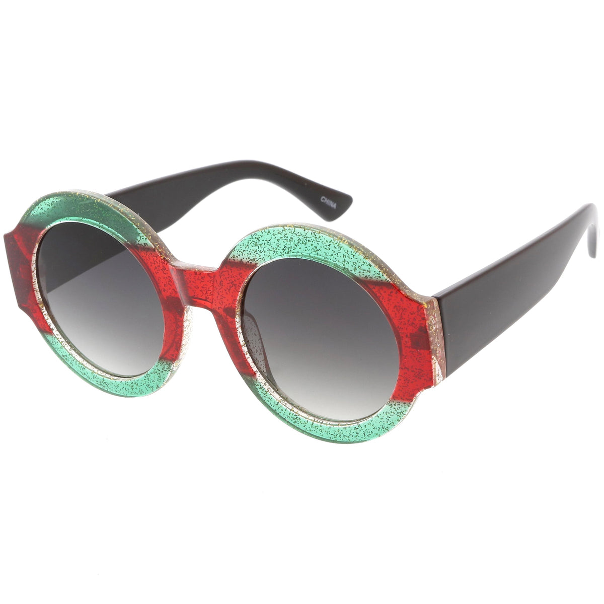 Women's Oversize Glitter Two Tone Round Sunglasses C622