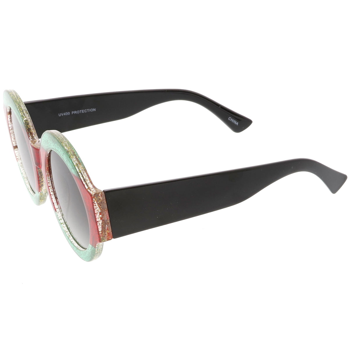 Women's Oversize Glitter Two Tone Round Sunglasses C622