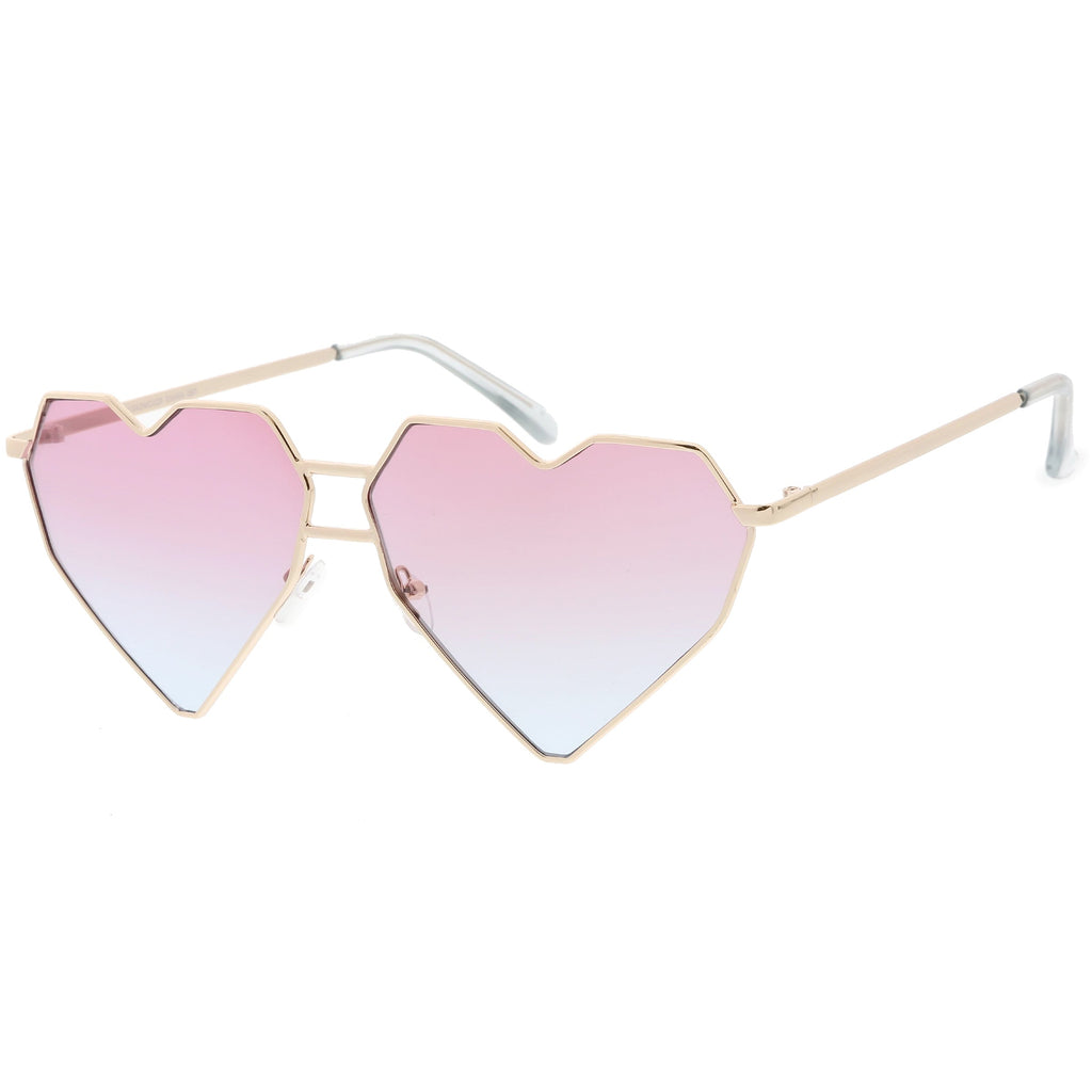 Women's Oversize Geometric Metal Heart Shape Sunglasses C629