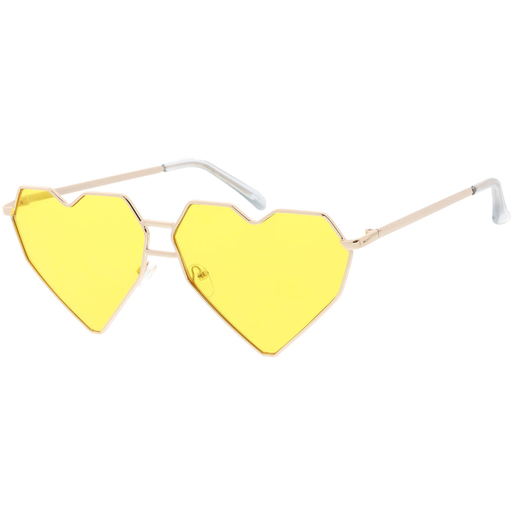 Women's Oversize Geometric Metal Heart Shape Sunglasses C629