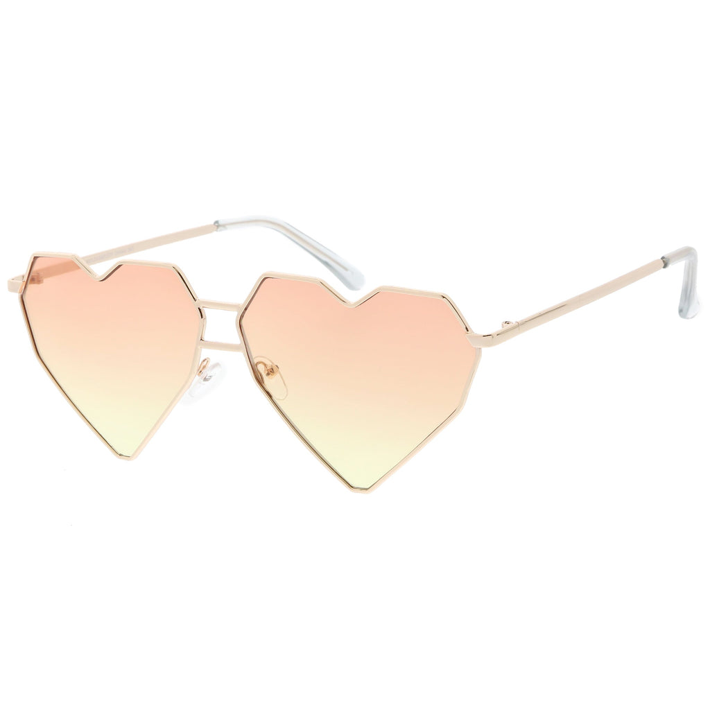 Women's Oversize Geometric Metal Heart Shape Sunglasses C629