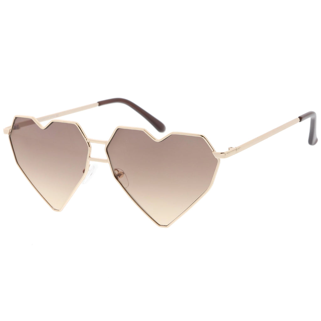 Women's Oversize Geometric Metal Heart Shape Sunglasses C629