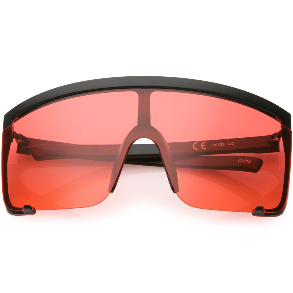 Oversize Retro Color Tone Sports Shield Flat Top Sunglasses C686