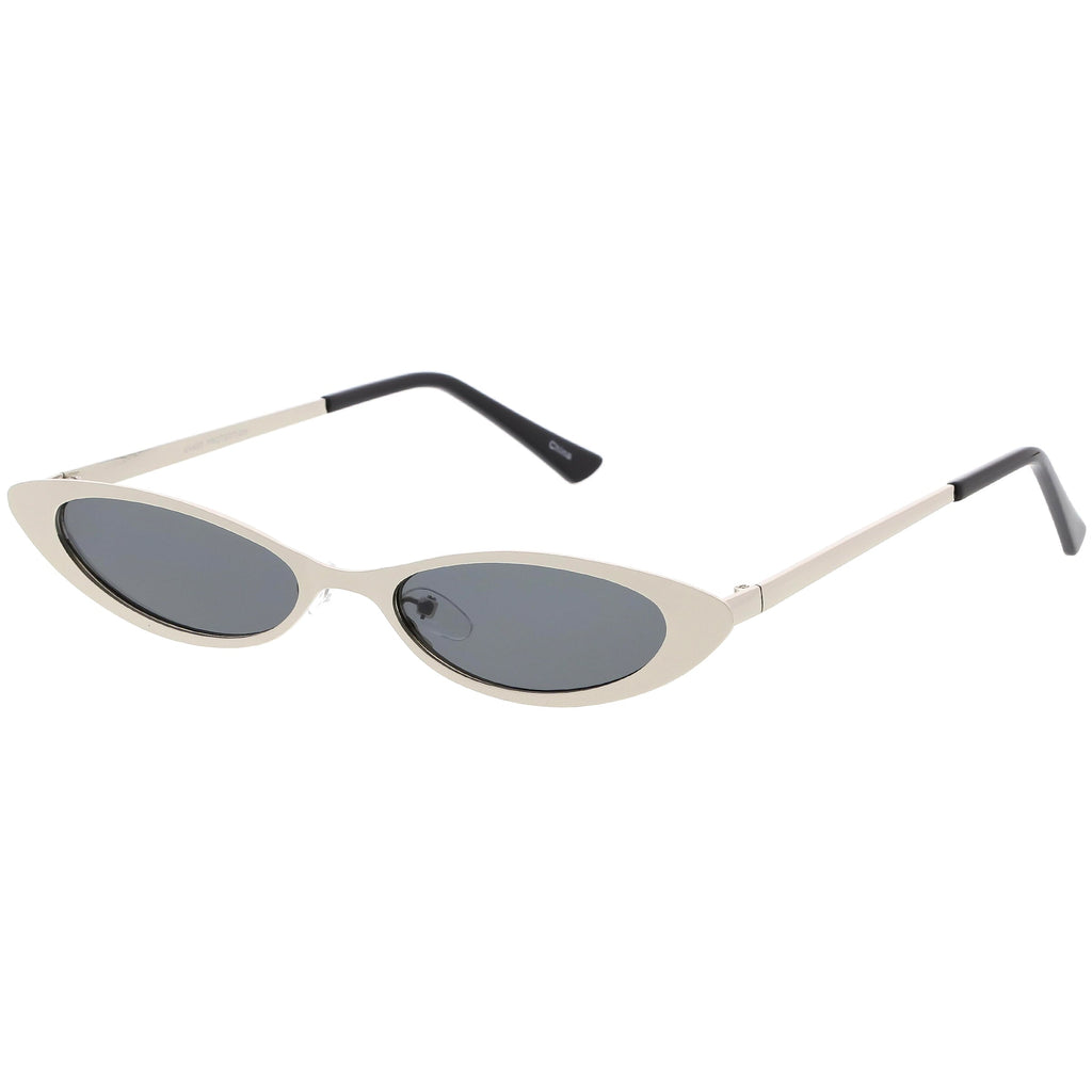 Retro 1990's Small Slim Flat Lens Metal Cat Eye Sunglasses C716