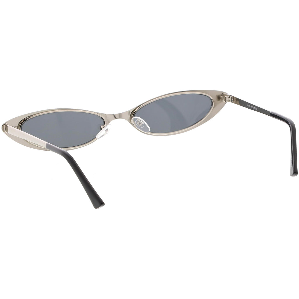 Retro 1990's Small Slim Flat Lens Metal Cat Eye Sunglasses C716