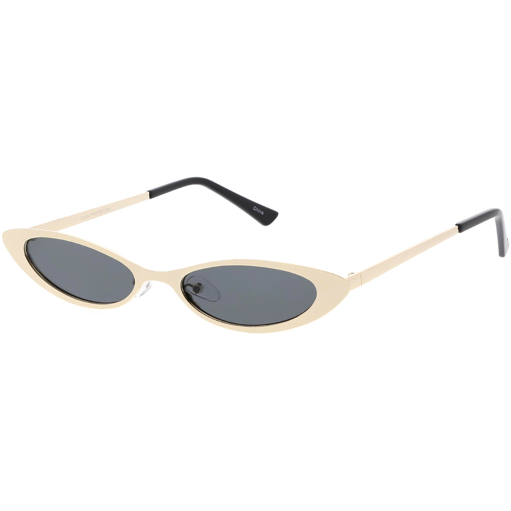 Retro 1990's Small Slim Flat Lens Metal Cat Eye Sunglasses C716