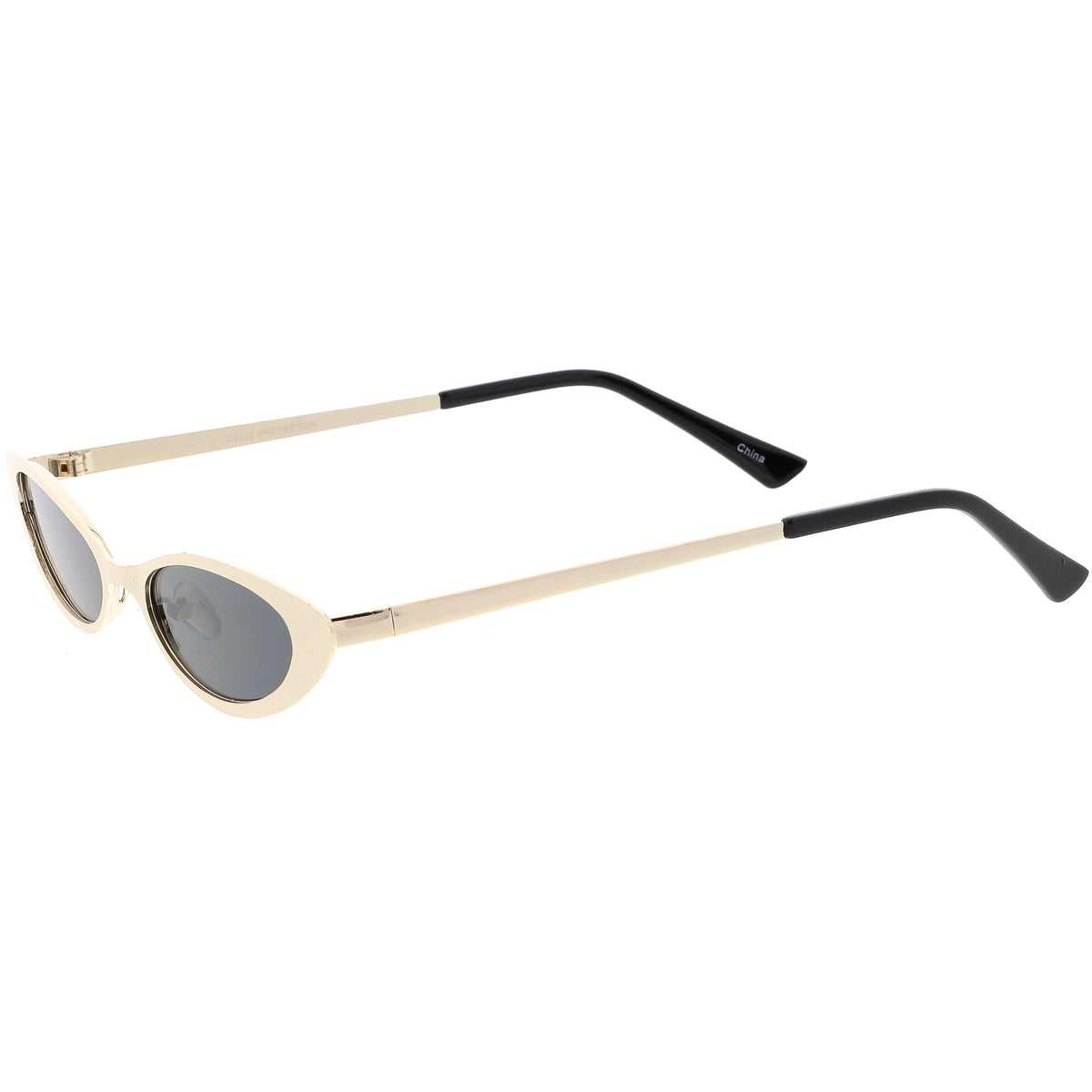 Retro 1990's Small Slim Flat Lens Metal Cat Eye Sunglasses C716