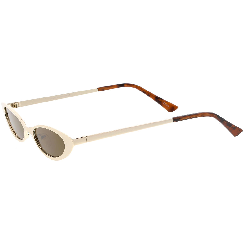 Retro 1990's Small Slim Flat Lens Metal Cat Eye Sunglasses C716