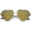 Women's Oversize Metal Heart Shaped Mirrored Lens Sunglasses C729