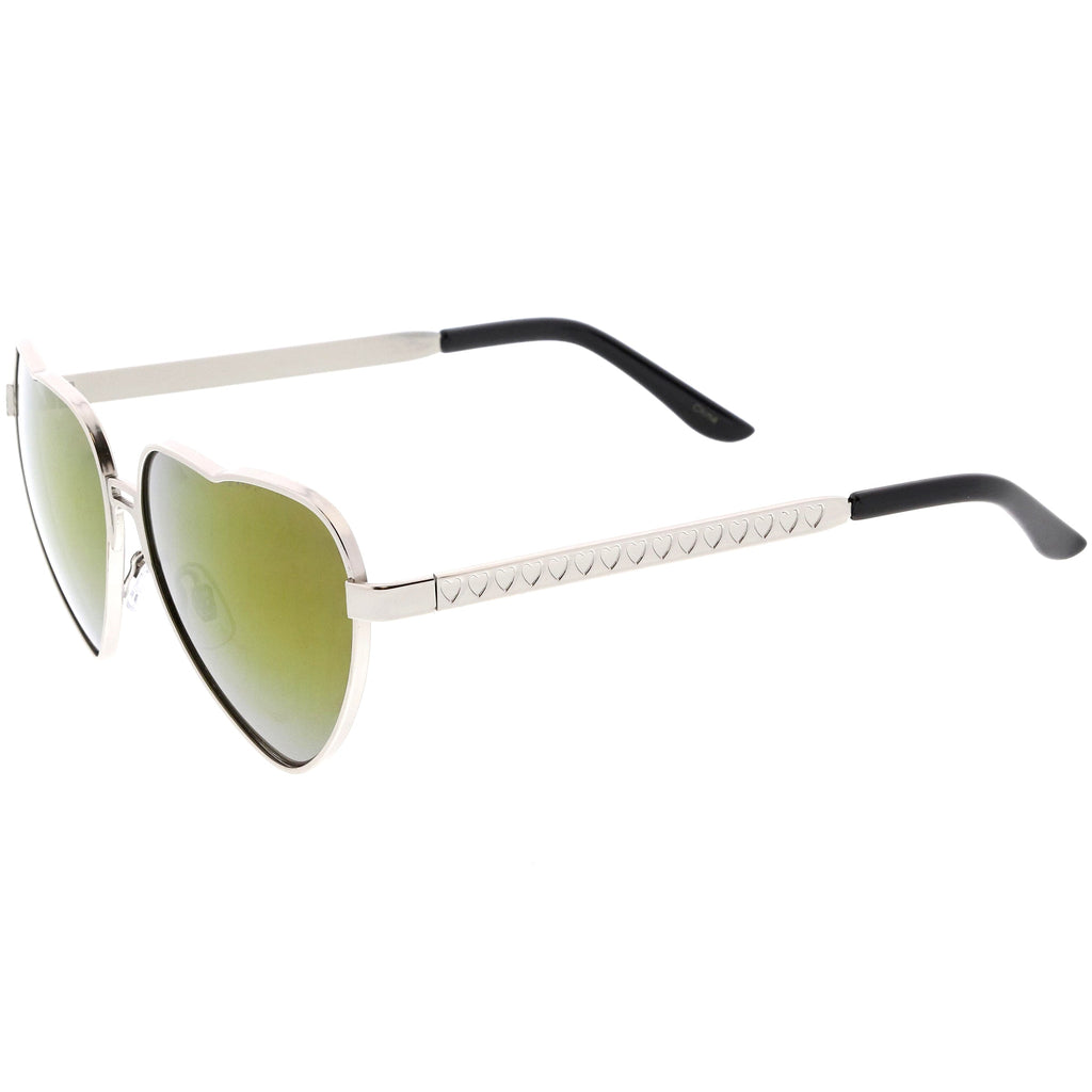 Women's Oversize Metal Heart Shaped Mirrored Lens Sunglasses C729