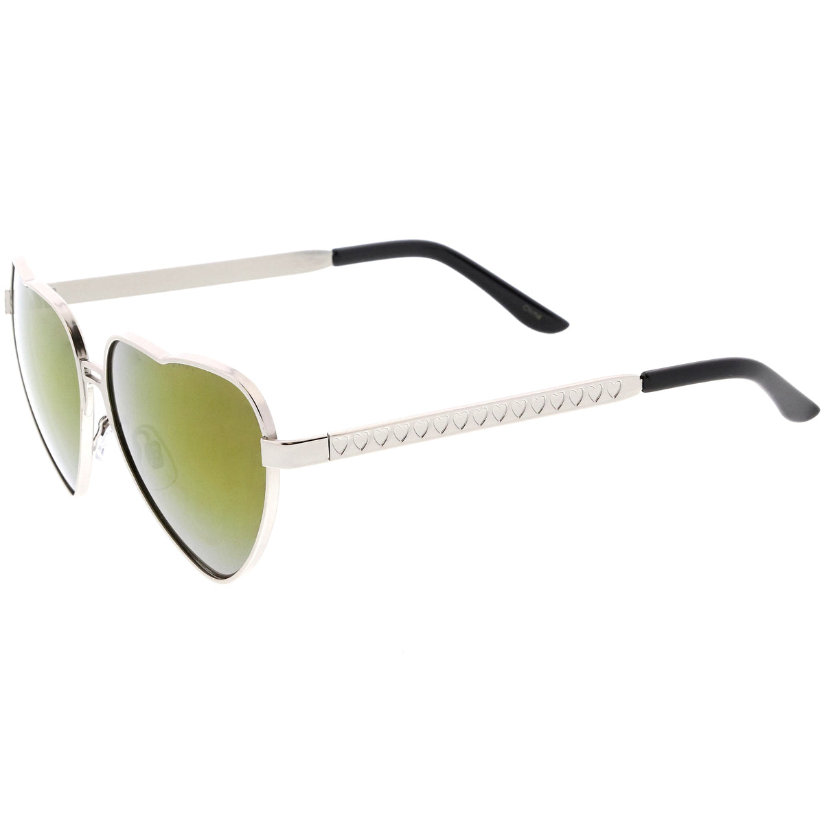Women's Oversize Metal Heart Shaped Mirrored Lens Sunglasses C729