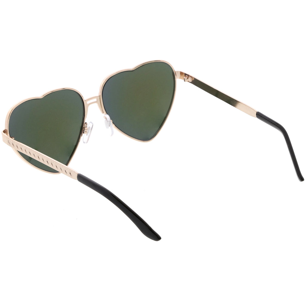 Women's Oversize Metal Heart Shaped Mirrored Lens Sunglasses C729