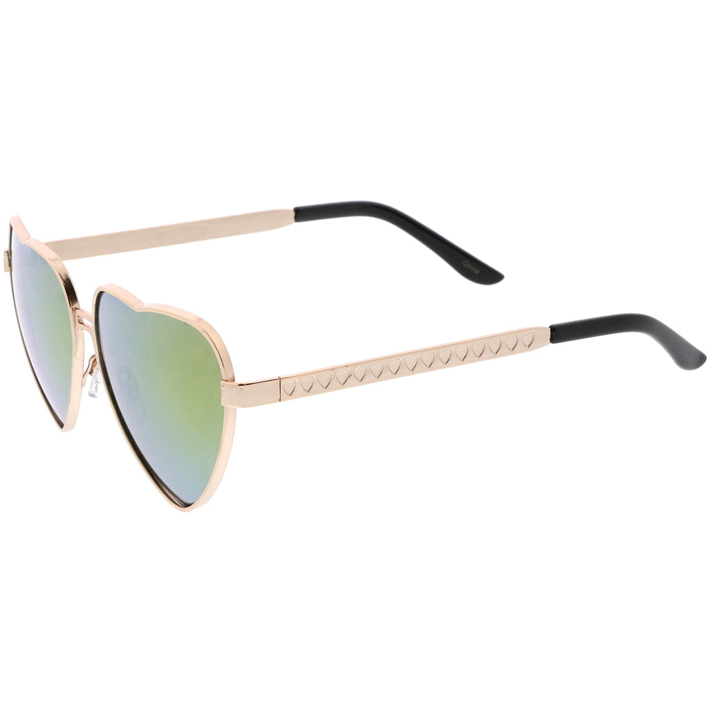 Women's Oversize Metal Heart Shaped Mirrored Lens Sunglasses C729