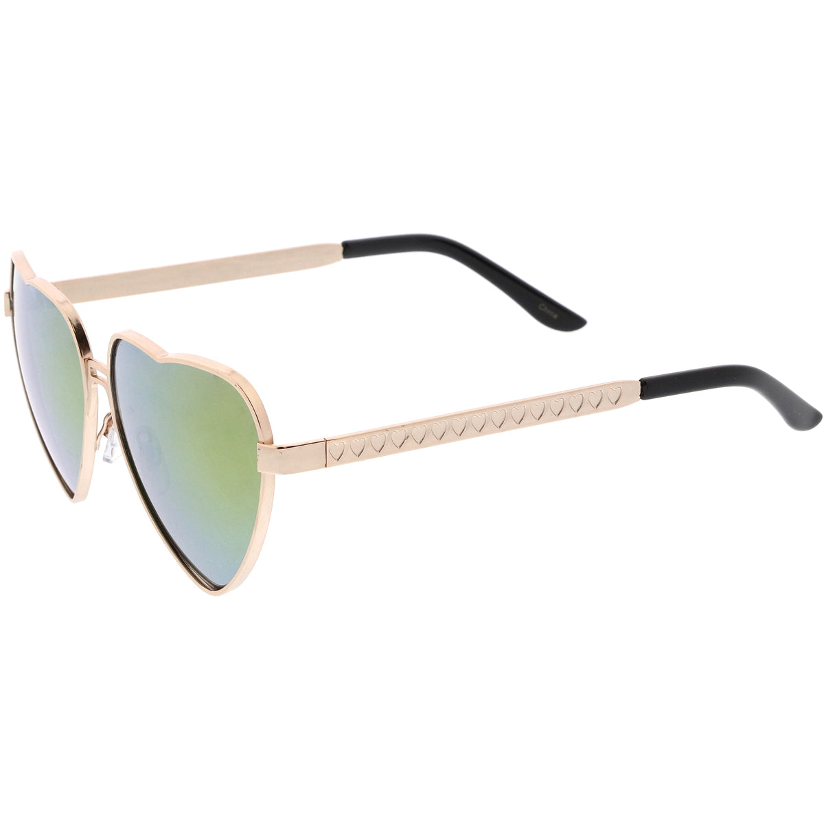 Women's Oversize Metal Heart Shaped Mirrored Lens Sunglasses C729