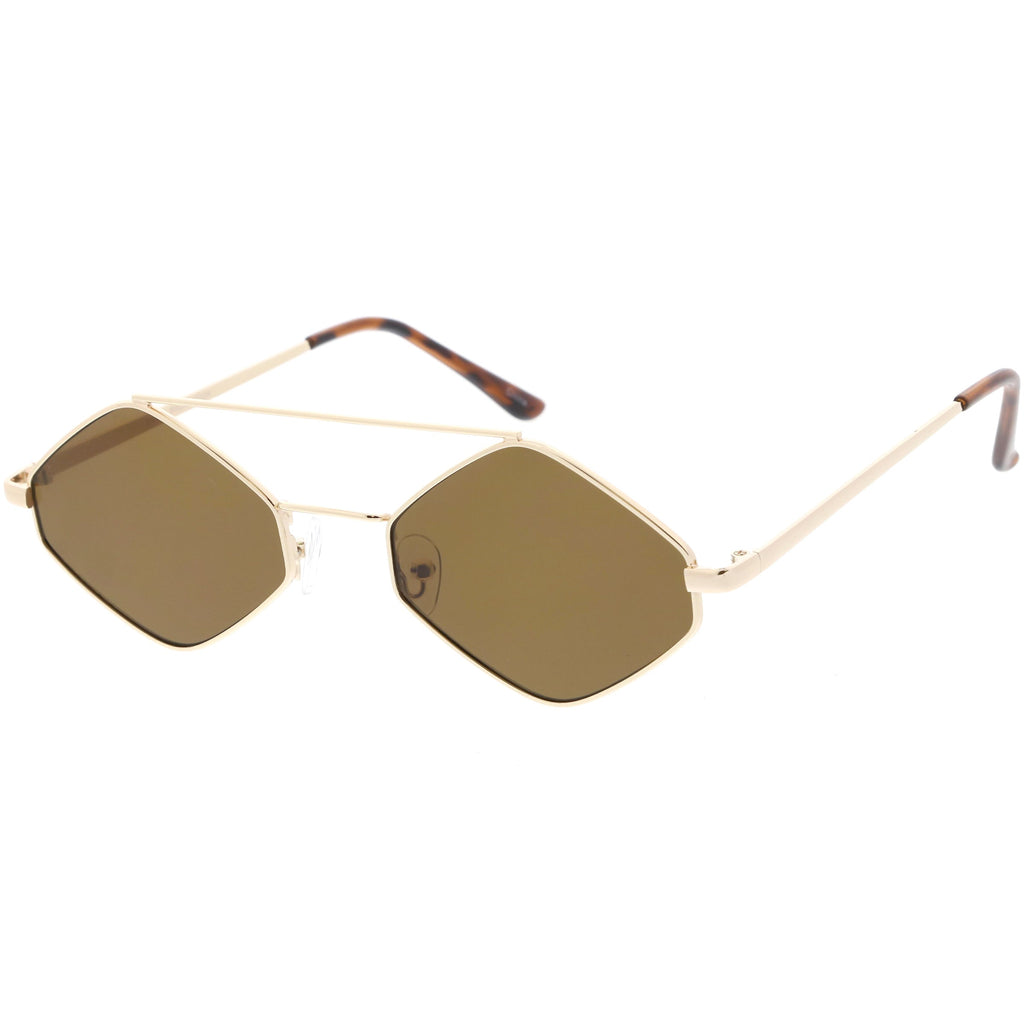 Retro Geometric Hexagon Diamond Shaped Flat Lens Sunglasses C744