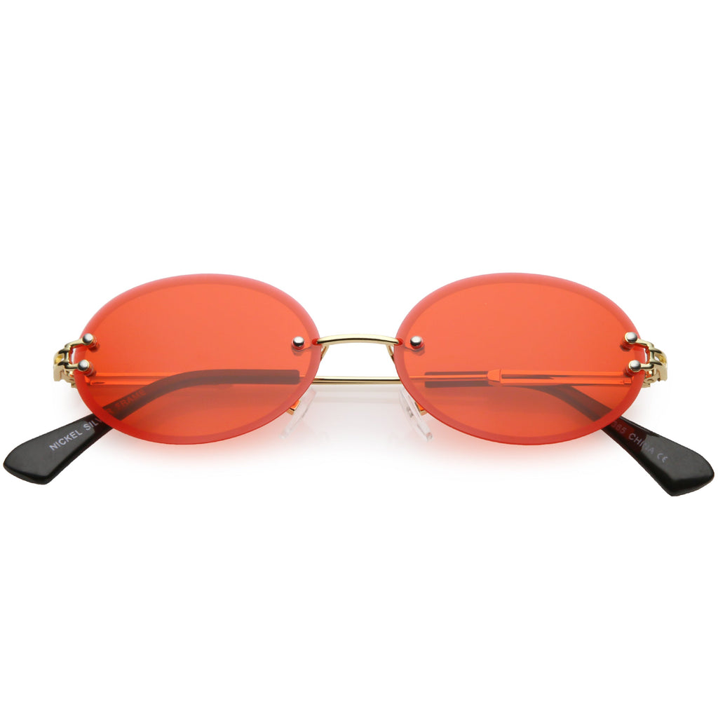 Retro Small Round Oval Color Tone Rimless Sunglasses C757