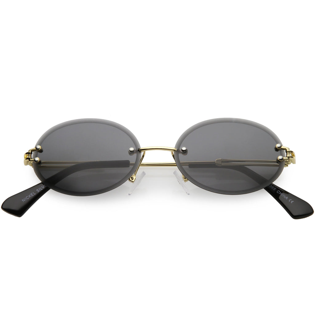 Retro Small Round Oval Color Tone Rimless Sunglasses C757