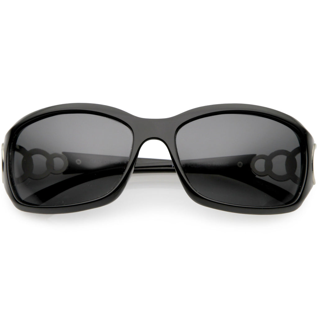 Oversize Metal Chain Accent Polarized Lens Rectangle Sunglasses C784