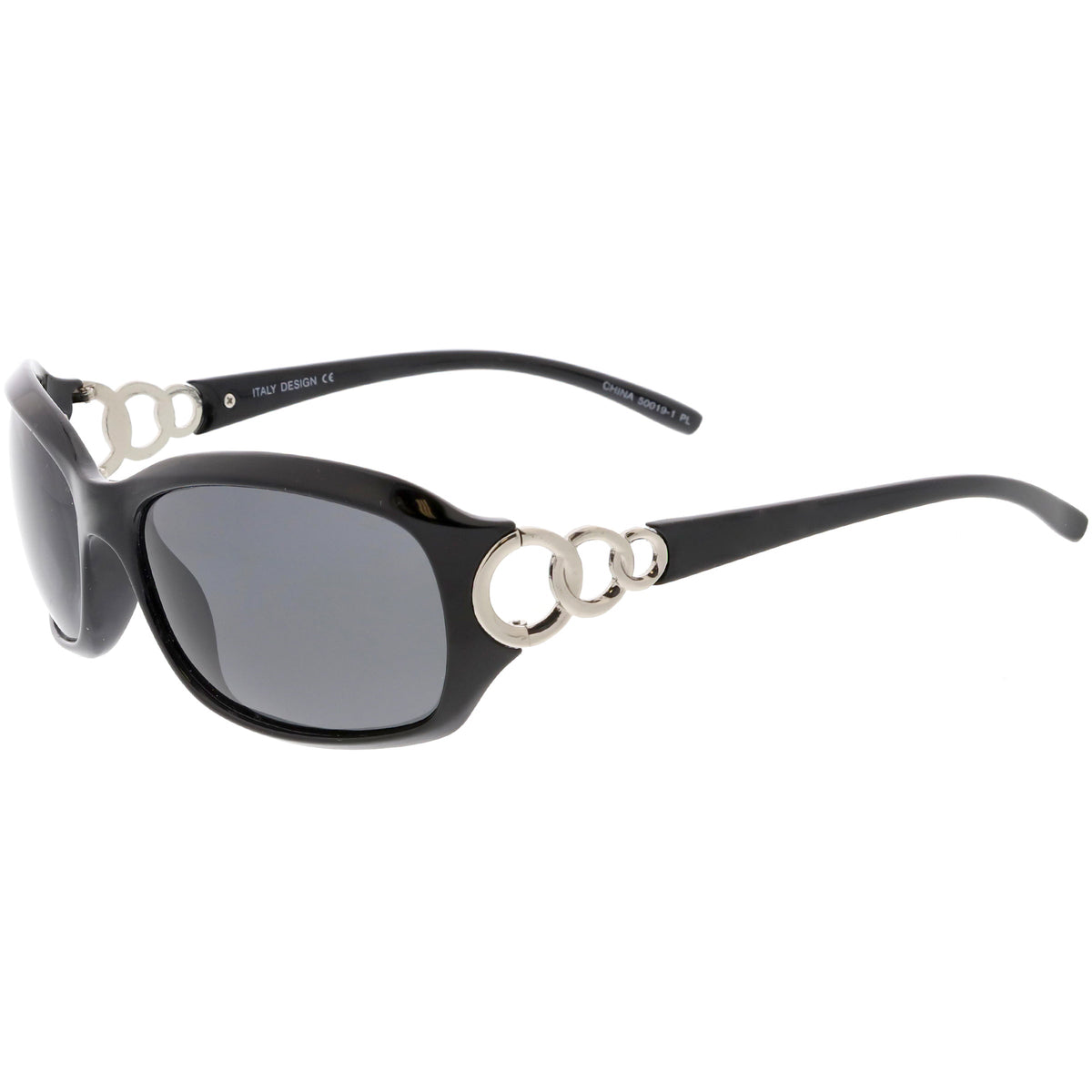 Oversize Metal Chain Accent Polarized Lens Rectangle Sunglasses C784