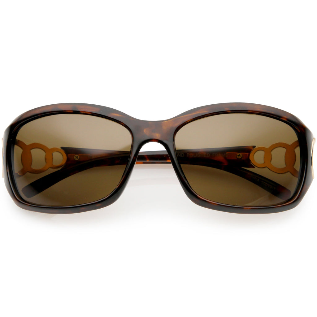 Oversize Metal Chain Accent Polarized Lens Rectangle Sunglasses C784