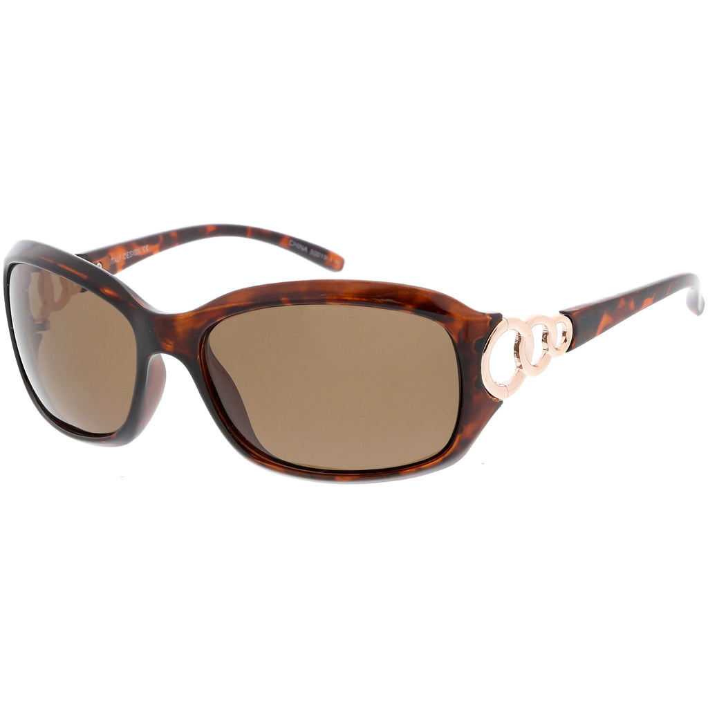 Oversize Metal Chain Accent Polarized Lens Rectangle Sunglasses C784