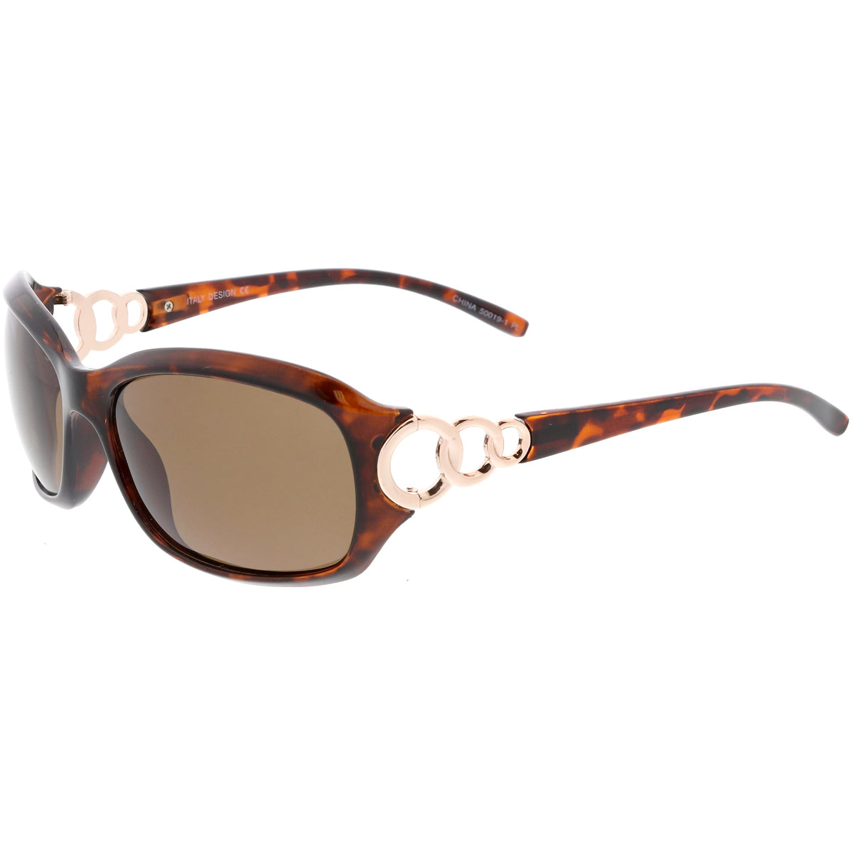 Oversize Metal Chain Accent Polarized Lens Rectangle Sunglasses C784