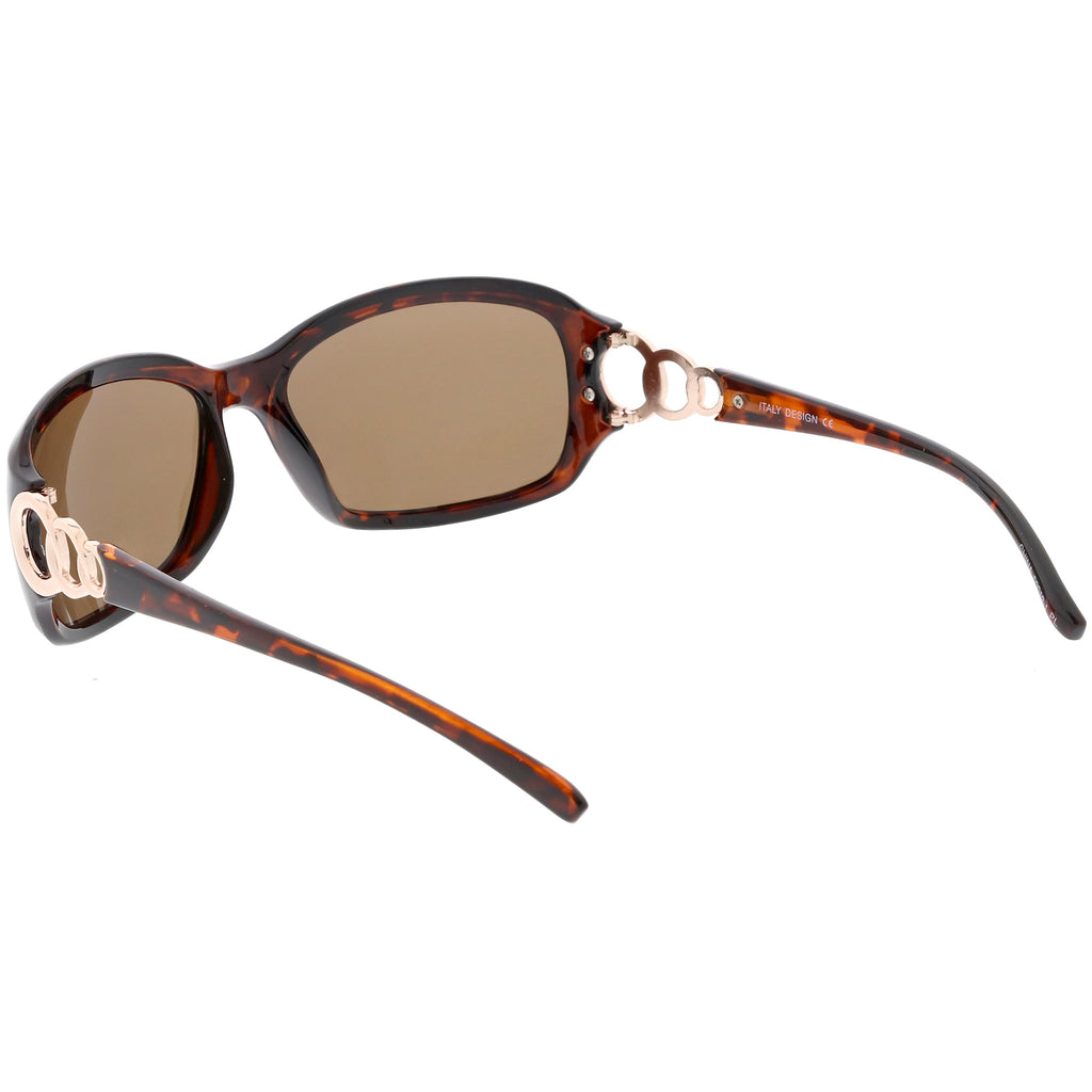 Oversize Metal Chain Accent Polarized Lens Rectangle Sunglasses C784