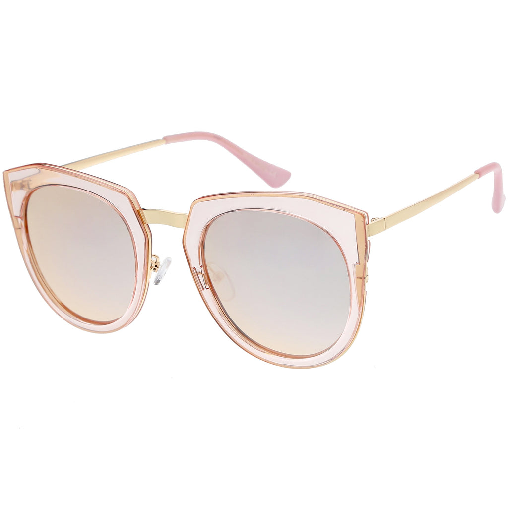 Women's Polarized Round Cat Eye Mirrored Lens Sunglasses C823