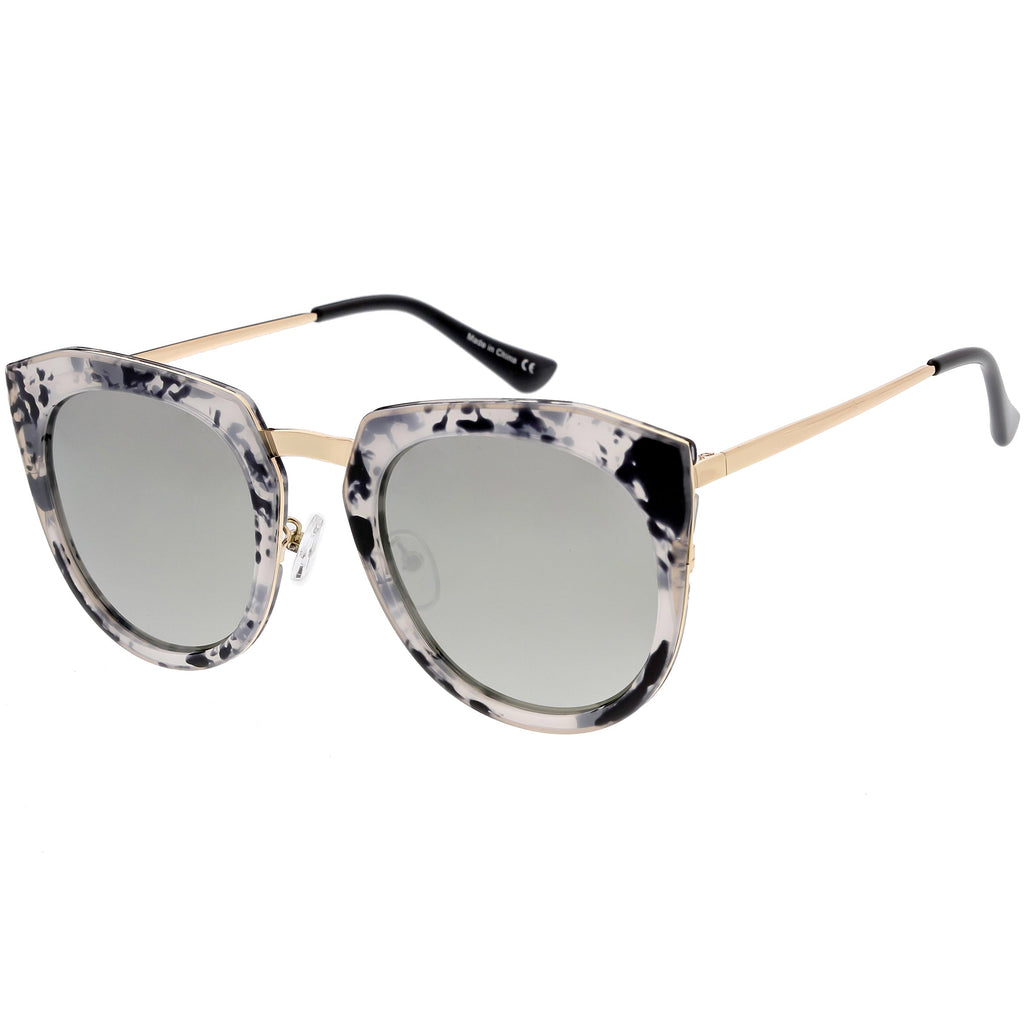 Women's Polarized Round Cat Eye Mirrored Lens Sunglasses C823