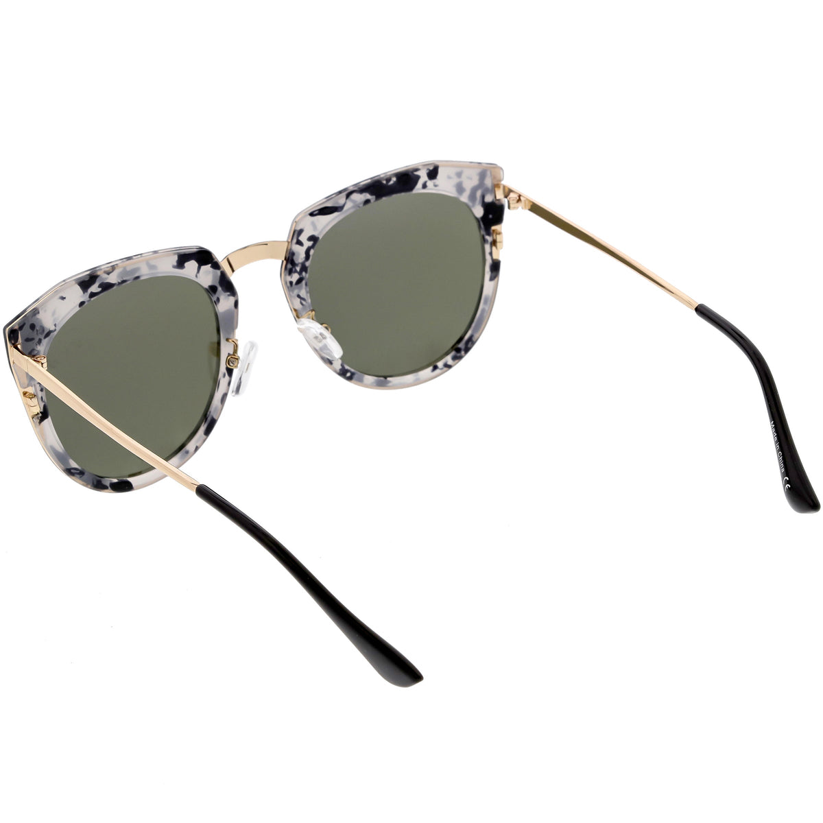 Women's Polarized Round Cat Eye Mirrored Lens Sunglasses C823