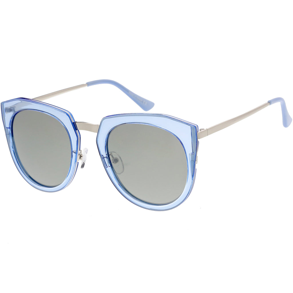 Women's Polarized Round Cat Eye Mirrored Lens Sunglasses C823