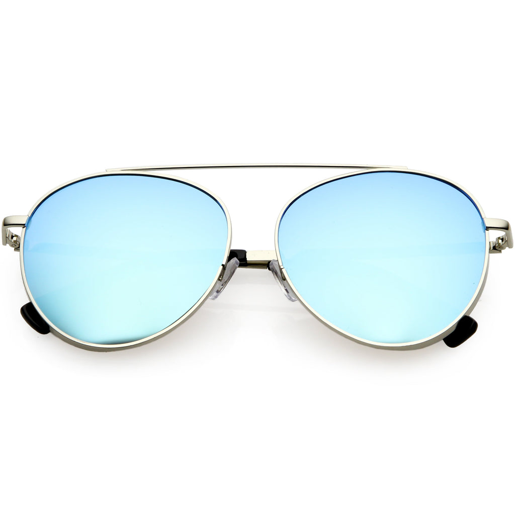 Oversize Retro Modern Round Top Bar Flat Lens Aviator Sunglasses C826
