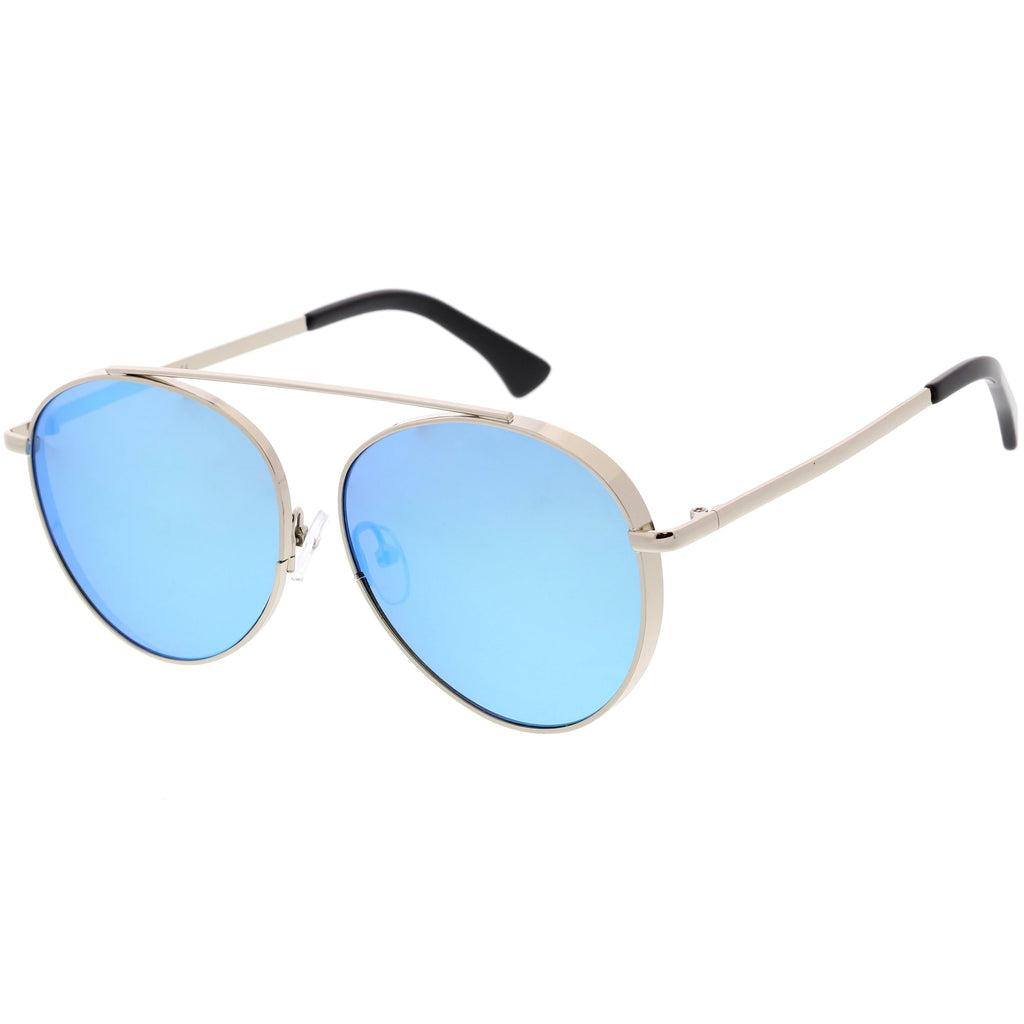 Oversize Retro Modern Round Top Bar Flat Lens Aviator Sunglasses C826
