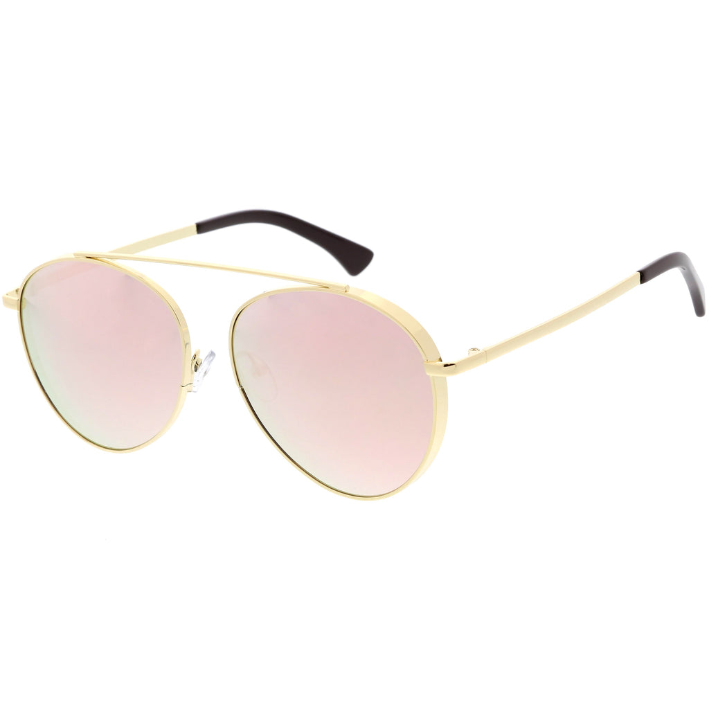 Oversize Retro Modern Round Top Bar Flat Lens Aviator Sunglasses C826