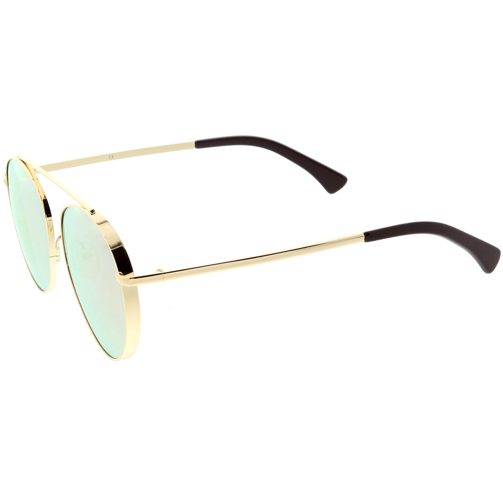 Oversize Retro Modern Round Top Bar Flat Lens Aviator Sunglasses C826