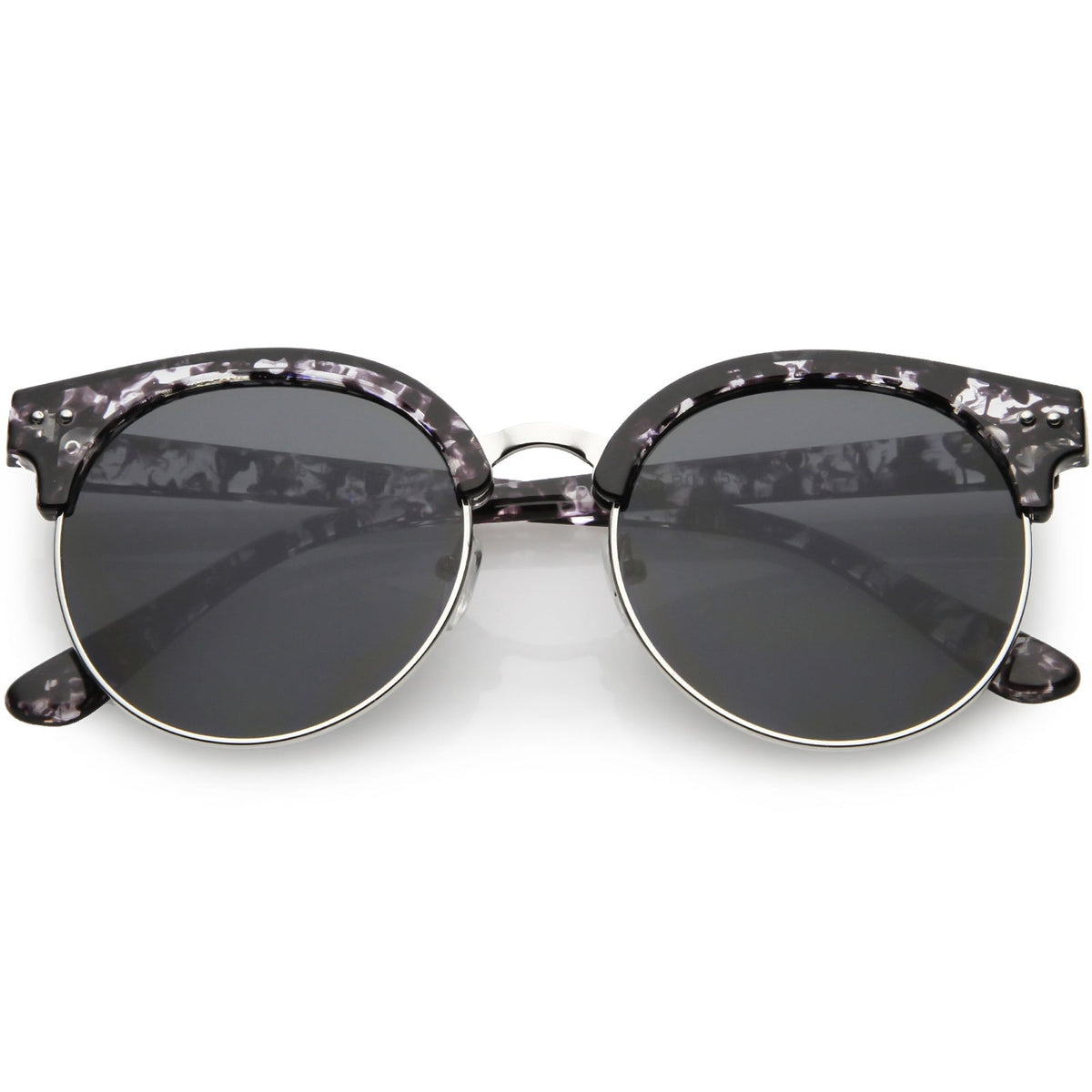 Women's Round Horned Rim Flat Mirrored Len Sunglasses C839