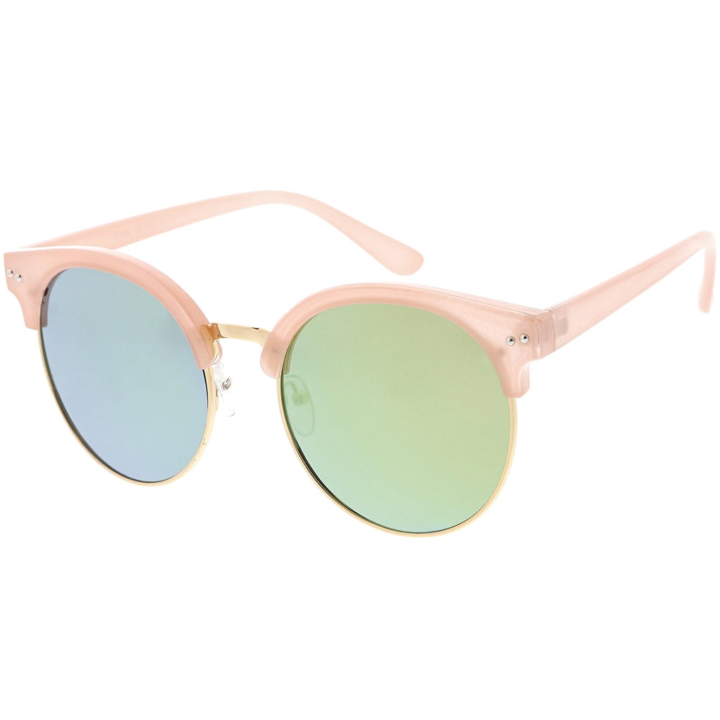 Women's Round Horned Rim Flat Mirrored Len Sunglasses C839