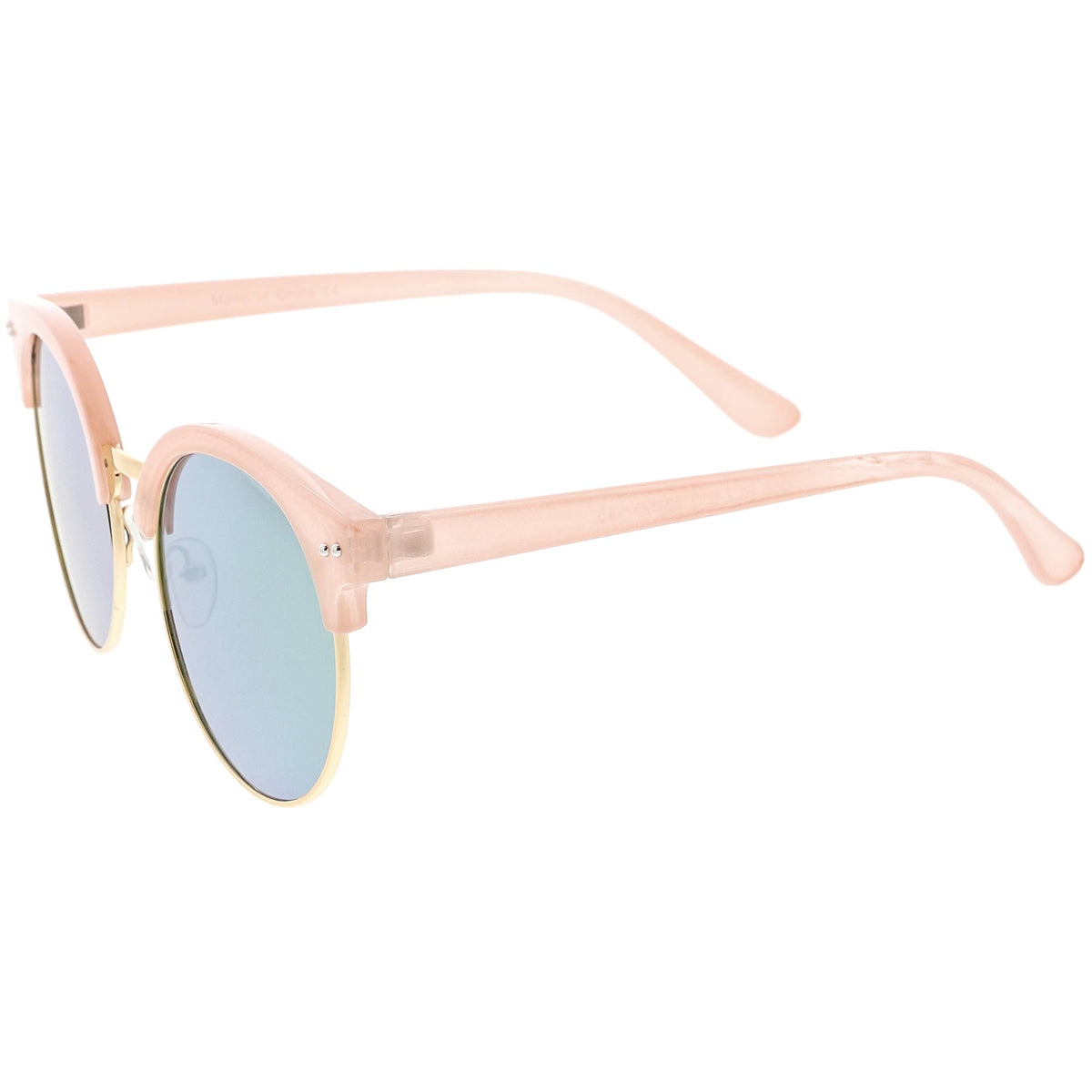 Women's Round Horned Rim Flat Mirrored Len Sunglasses C839
