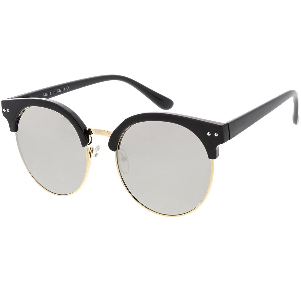 Women's Round Horned Rim Flat Mirrored Len Sunglasses C839
